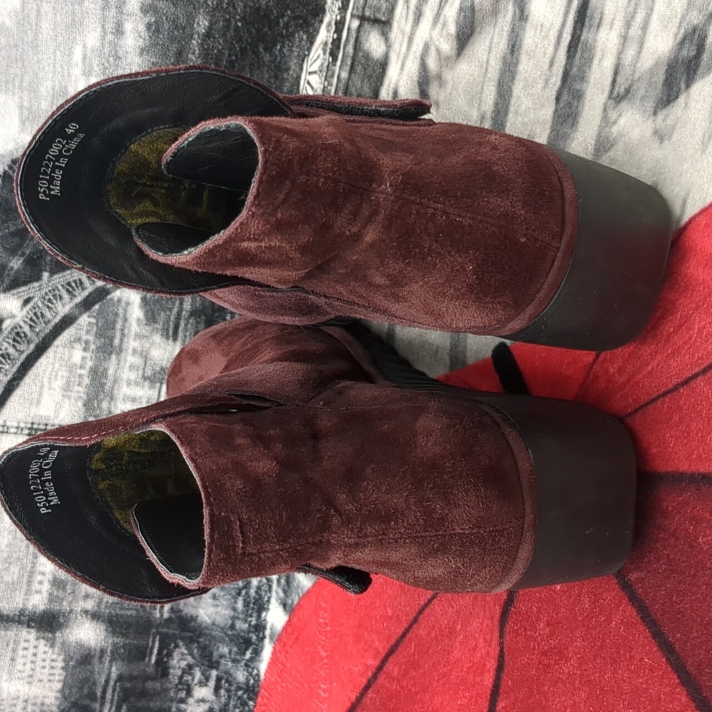 Fly London Lobe Hook Loop Burgundy Leather Wedge  Boots 9-9.5 - Picture 5 of 10